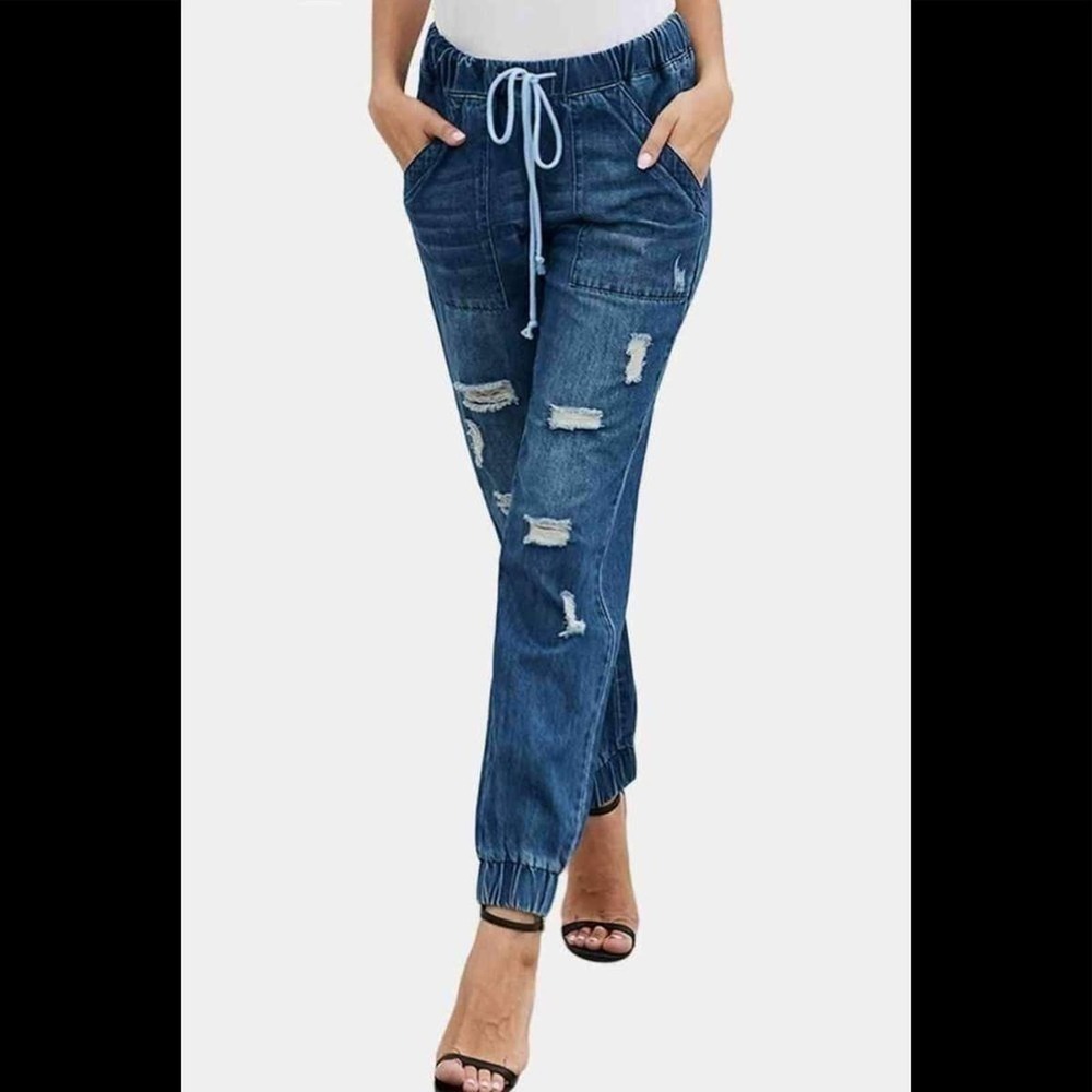 Iris High Waist Elastic Distressed Jogger Jeans Size XL​​​​​​